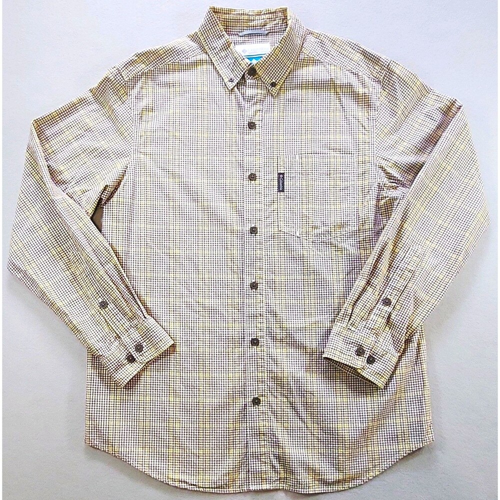 Columbia Men's M Plaid Cotton Woven Long Sleeve Button-Down Shirt Pockets